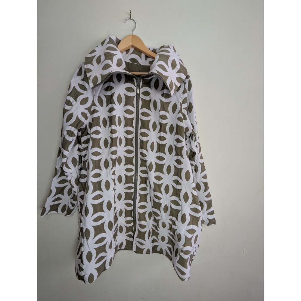 Mycra Pac Now Reversible Rain Jacket Size 2 M/L Olive Green Geometric Floral USA